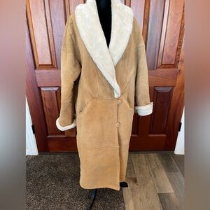 VTG Greg Bell Women's Long Coat Suede Leather Faux Fur Lining Ranch Western Sz L